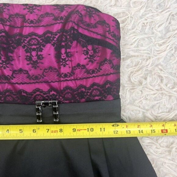 Jessica McClintock Gunne Sax Vintage Dress Magenta Black Lace Strapless Mini  5 - Picture 6 of 12